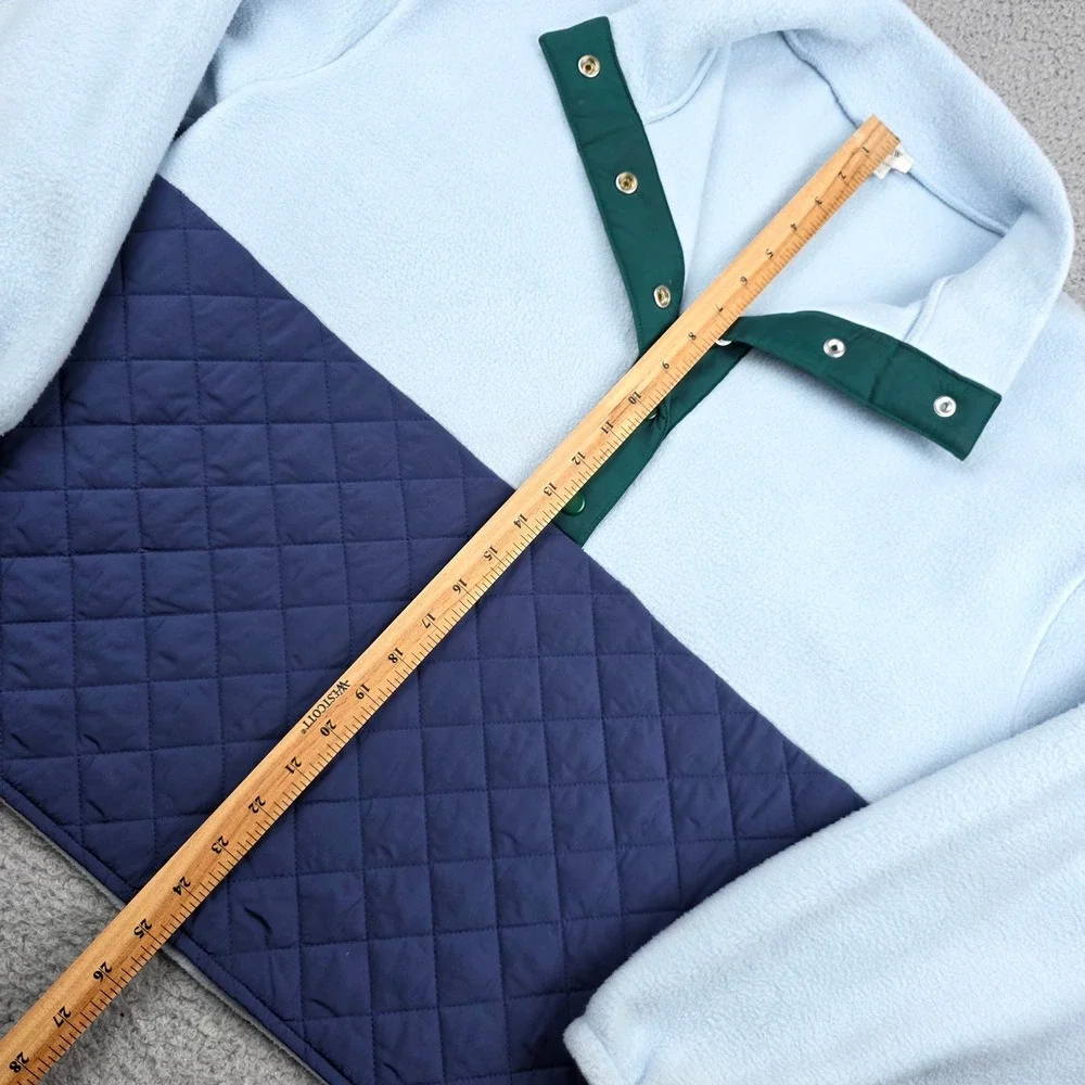 J.Crew Womens XL Fleece Snap Pullover Colorblock‎ Quilted Blue Green